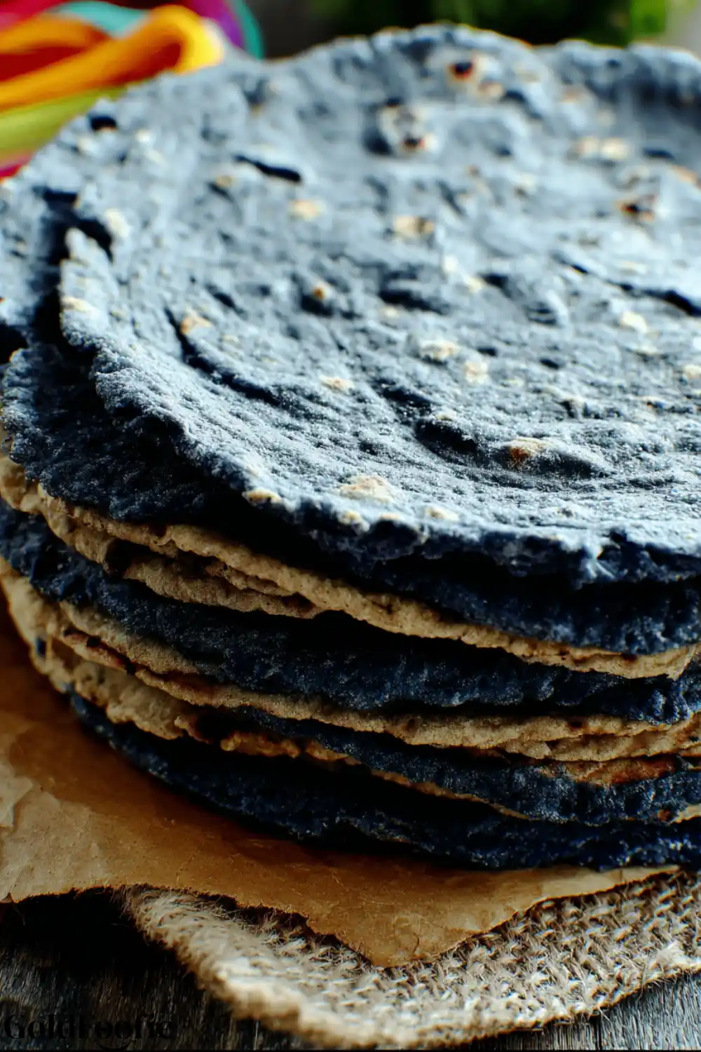 Black Bean Tortillas Stack of dark blue-black bean tortillas