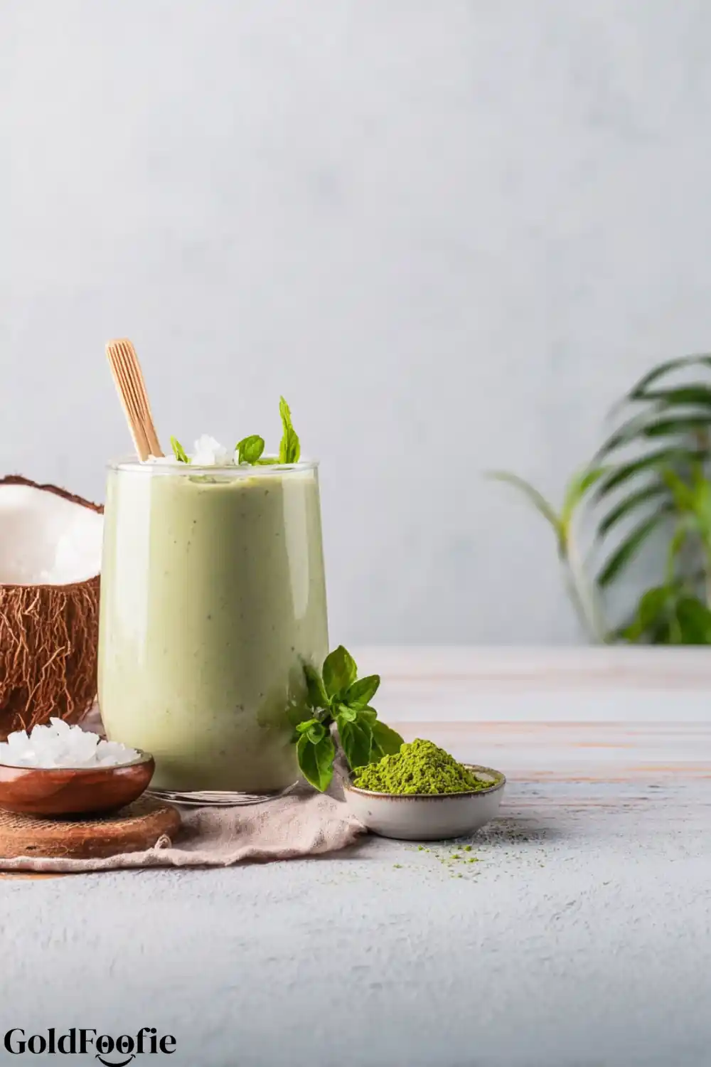 Electrolyte Replenishing Smoothie Green smoothie with coconut and matcha