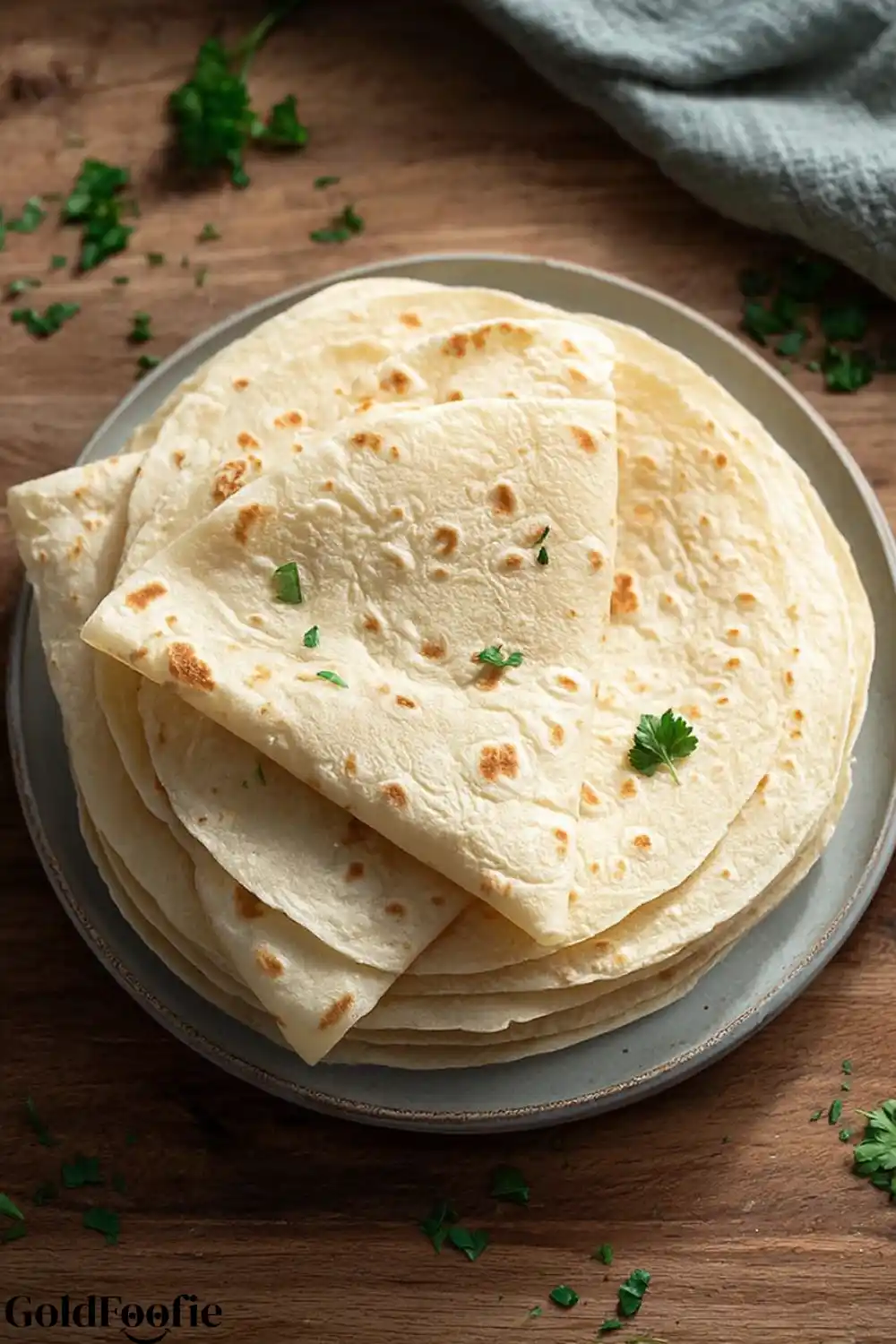 Homemade Low Carb Tortillas Overhead view of folded low carb tortillas