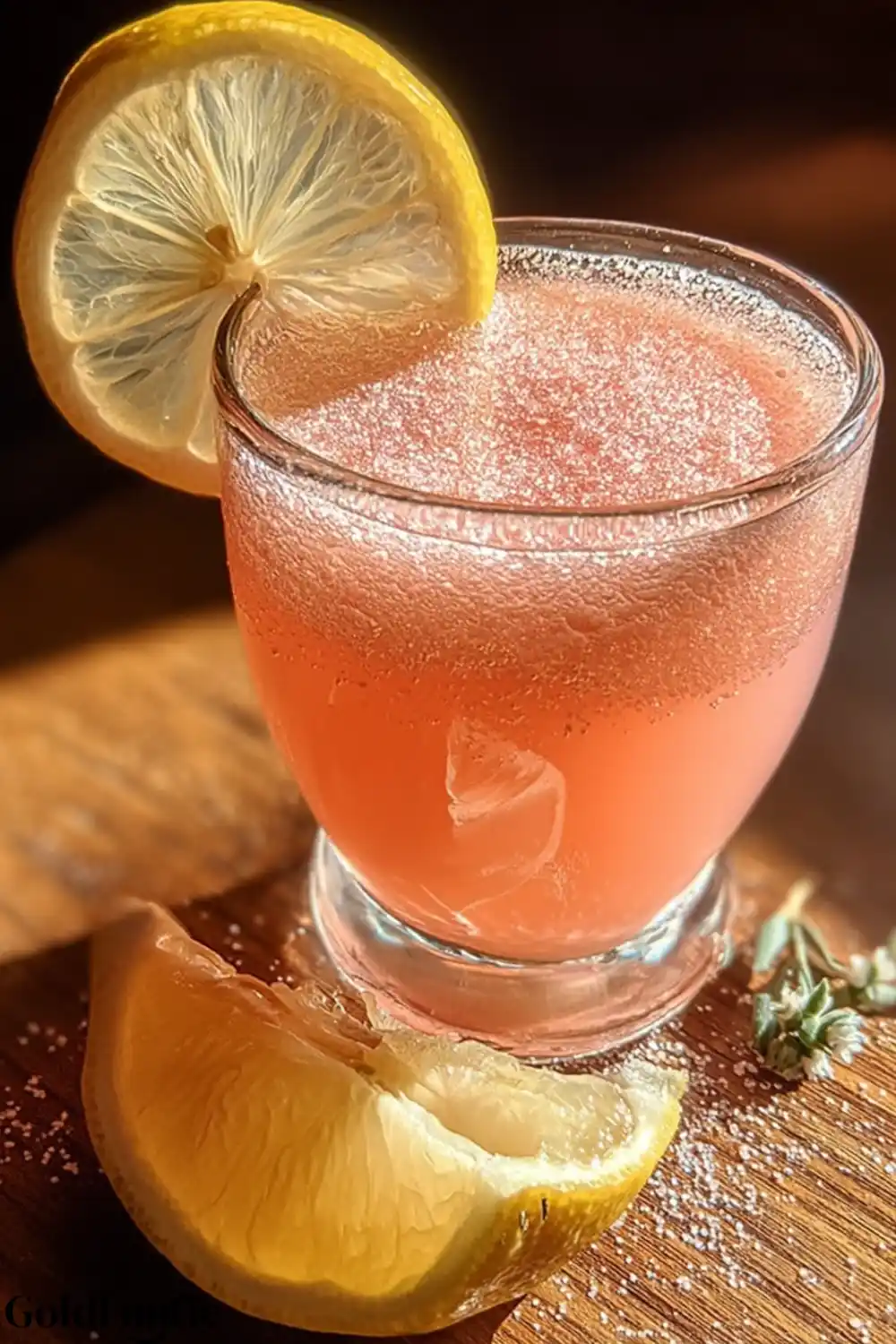 The Pink Salt Trick Recipe 6 A vibrant glass of pink salt wellness drink with a lemon slice garnish