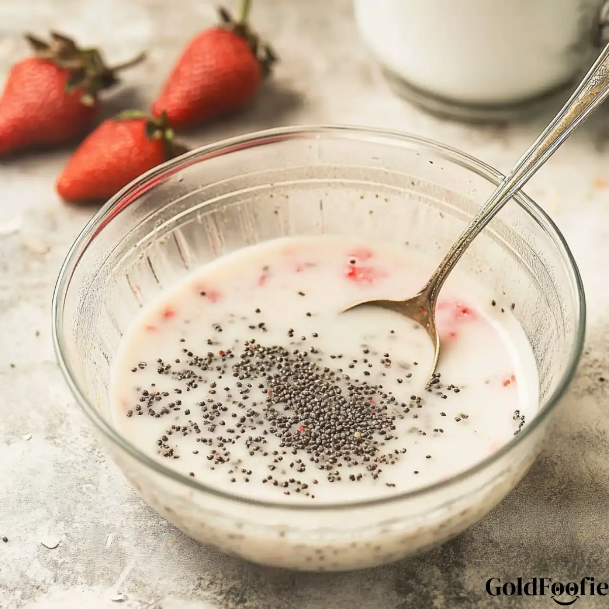Preparing Coconut Chia Pudding Base Mixing Chia Seeds with Coconut Milk