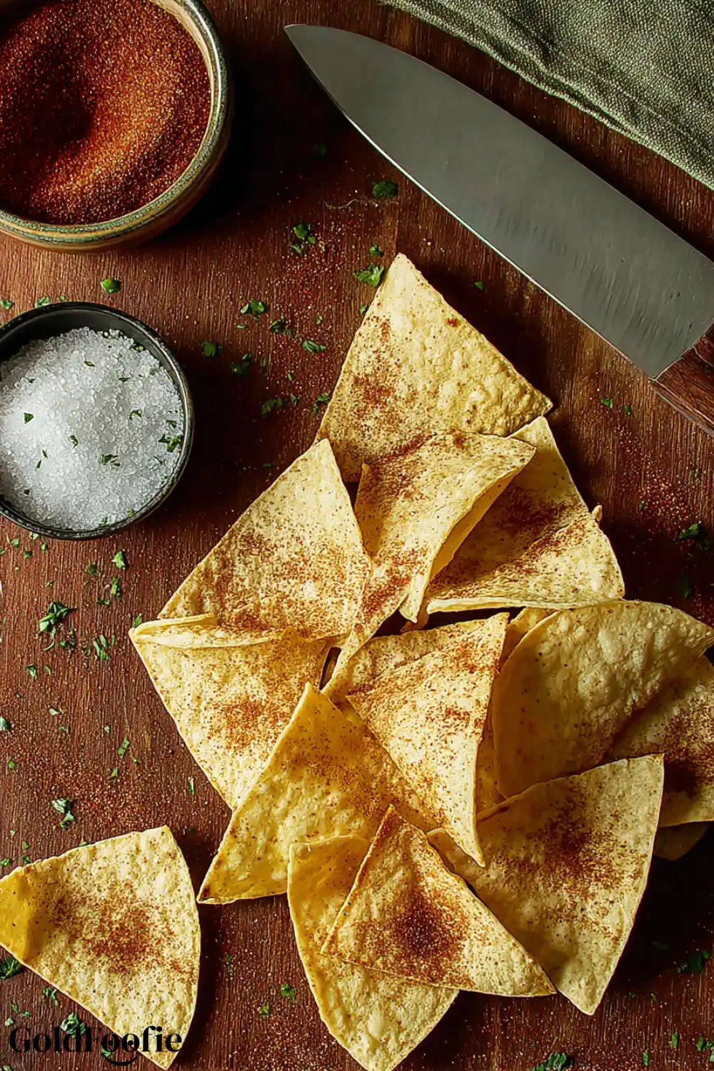 Prepped Tortilla Chips Seasoned tortilla chips with salt and chili powder