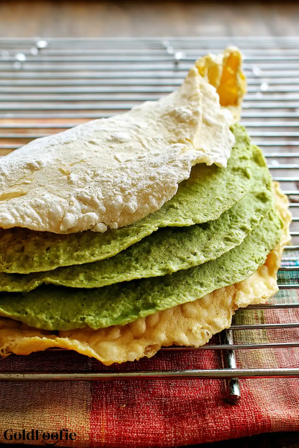High-Protein Split Pea Tortillas You’ll Love 6 Green and yellow split pea tortillas layered on a wire rack