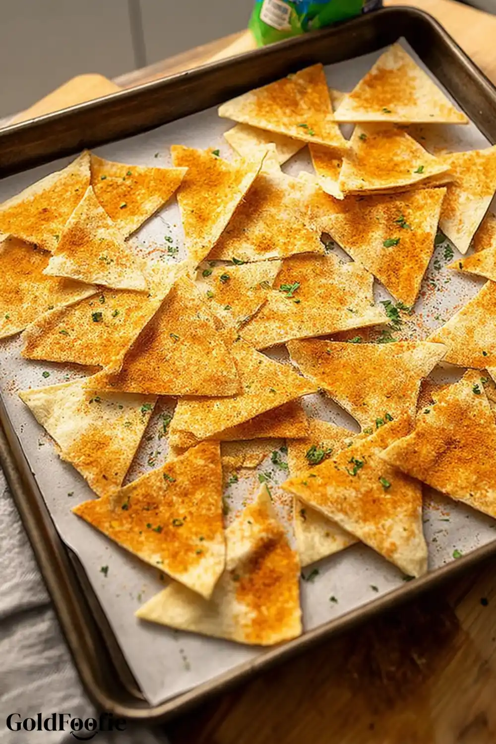 Spiced Keto Tortilla Chips Ready for the Oven Low-Carb tortilla chips recipe laid out on a baking sheet before baking