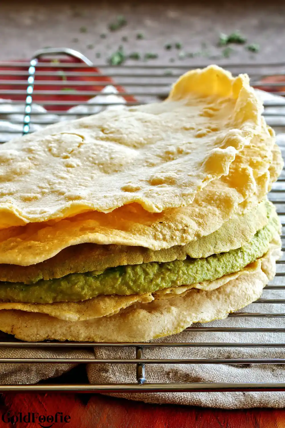 Split Pea Tortillas Stack of yellow and green split pea tortillas