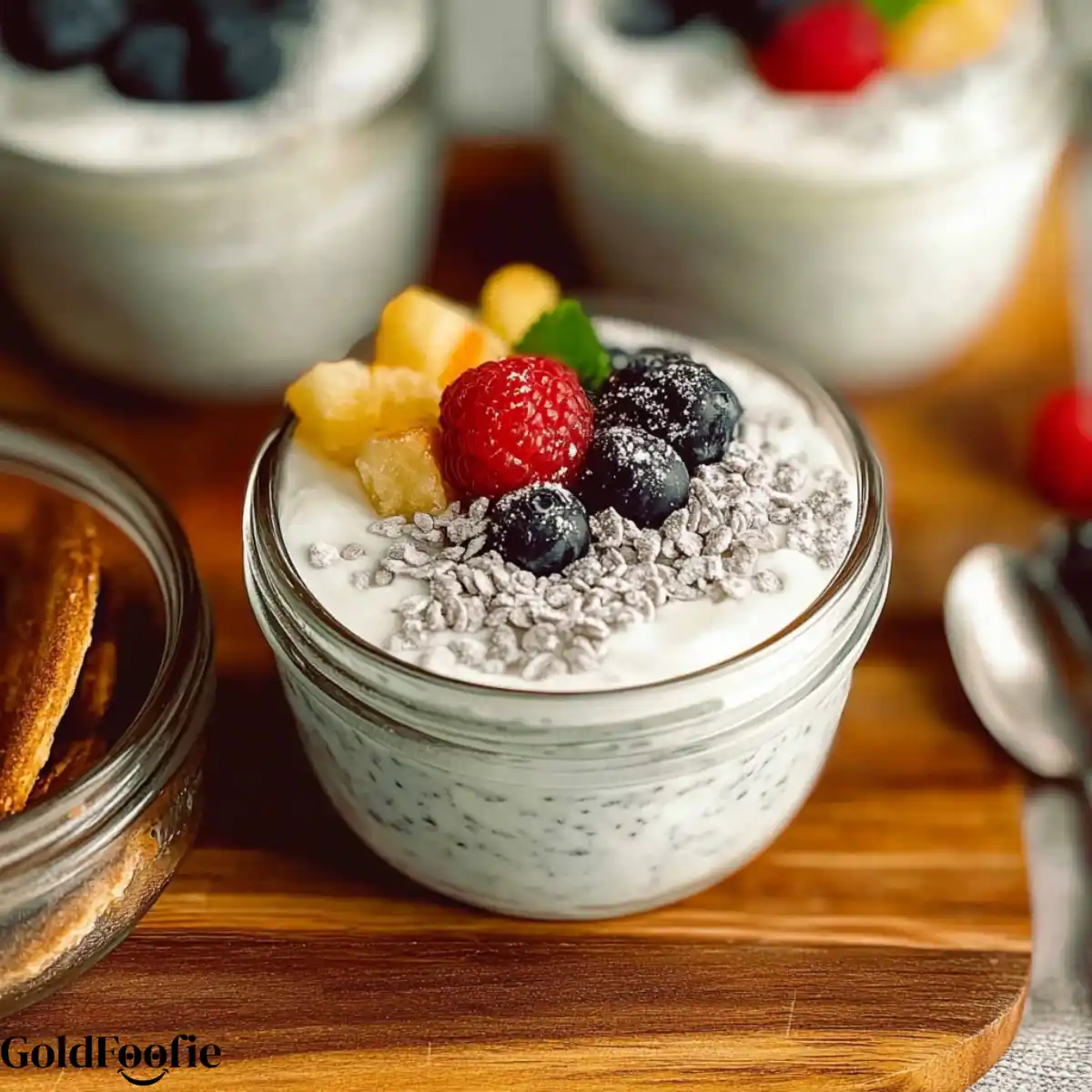 Superfood Yogurt Chia Jar Yogurt chia pudding topped with seeds and berries
