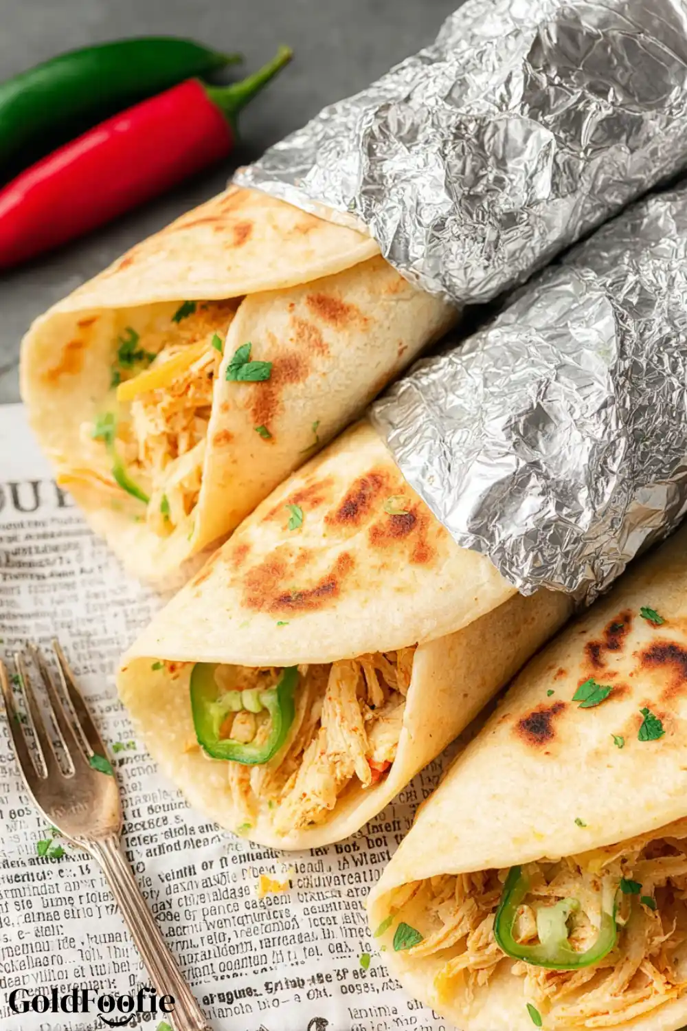 Zero-Carb Tortilla Wraps Zero-carb chicken wraps with shredded filling and foil ends