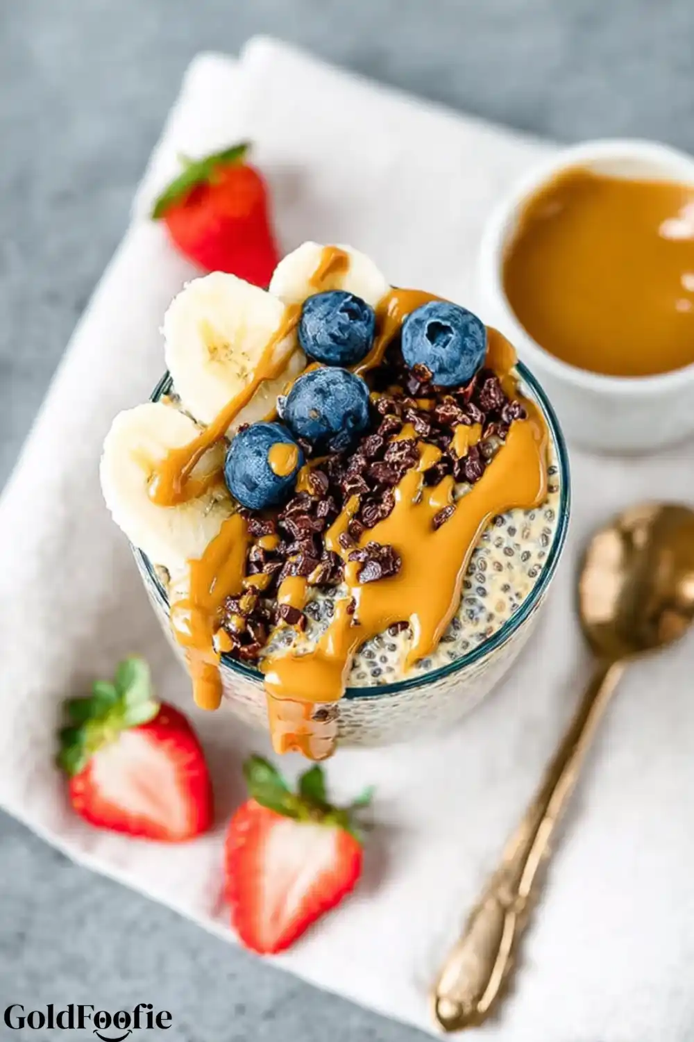 Banana Blueberry Chia Pudding peanut butter Chia pudding with banana, blueberries