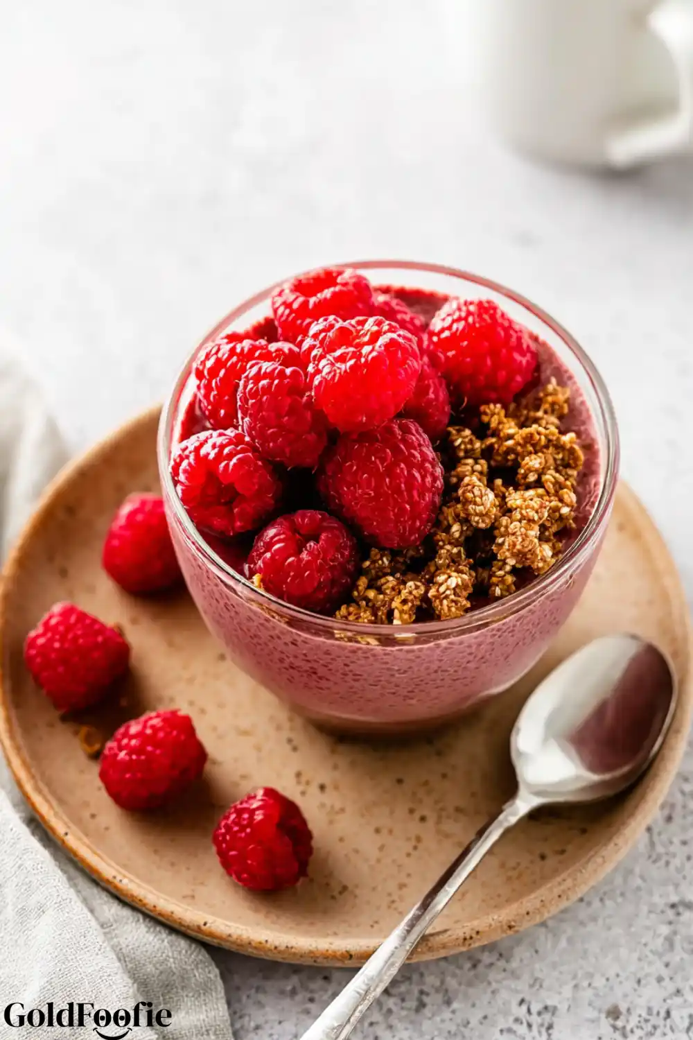 Blended Raspberry Chia Mousse Raspberry chia mousse with granola and fresh berries