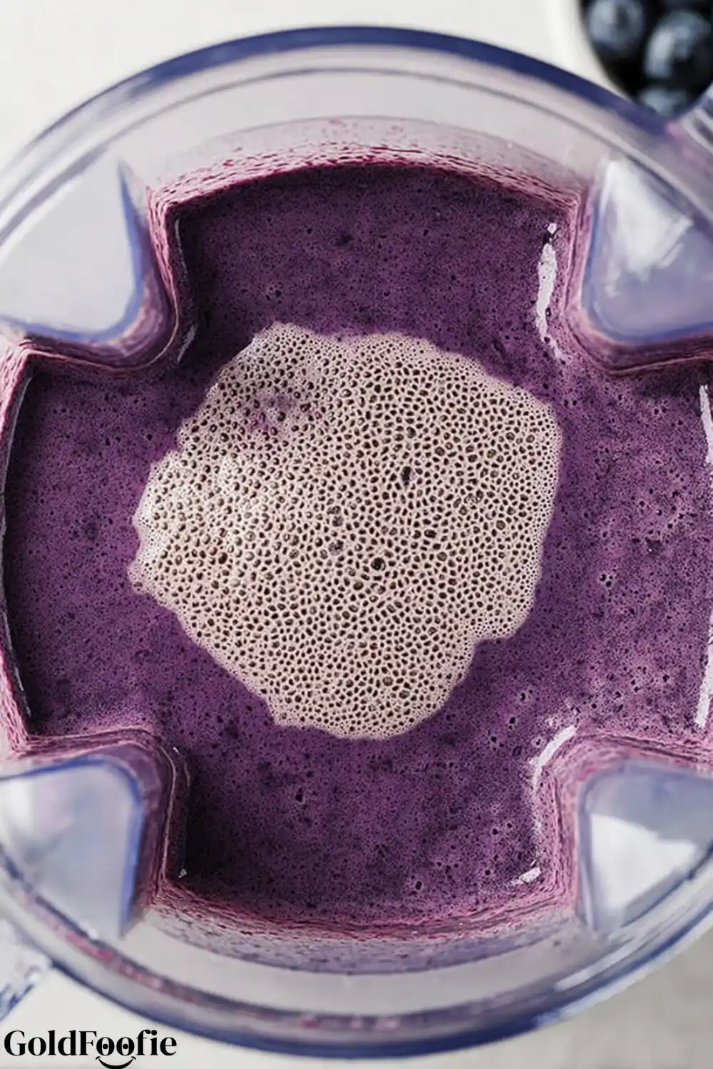 Blueberry Chia Blend Blended blueberry chia mixture in blender