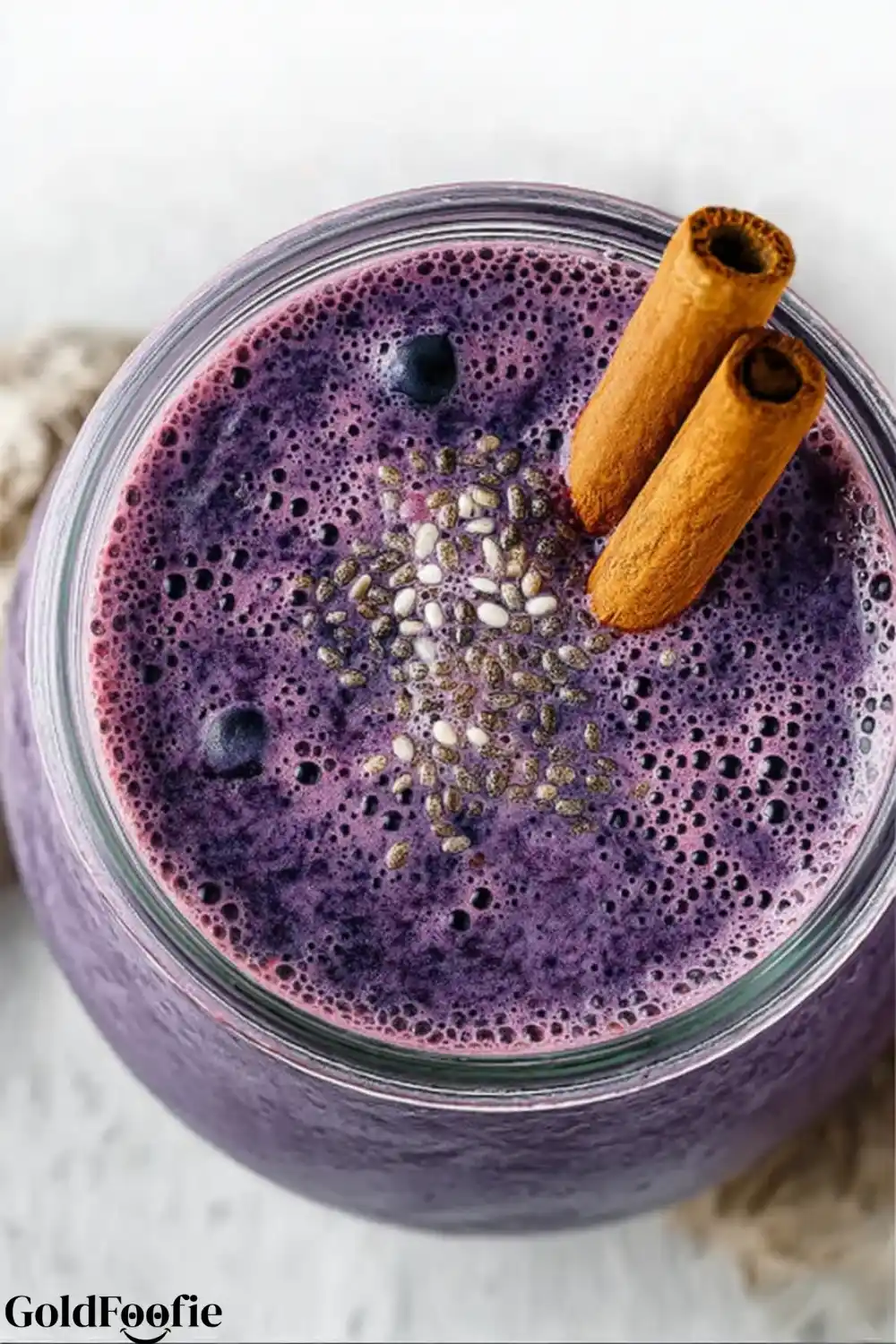 Blueberry Smoothie Chia Mix Blended blueberry chia smoothie jar