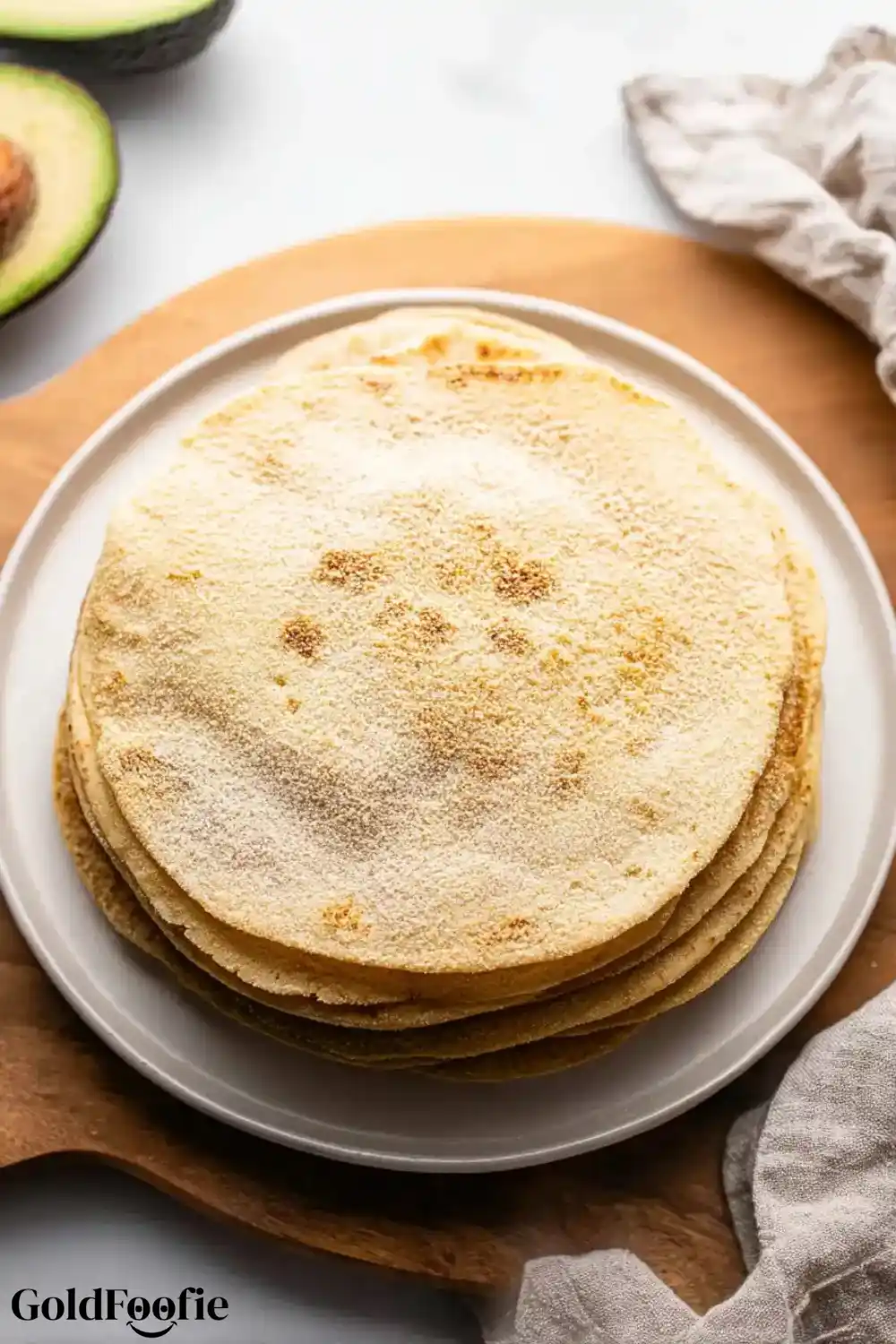 Low Carb Tortillas Oat Homemade Made Easy 6 Fresh stack of oat tortillas next to halved avocado