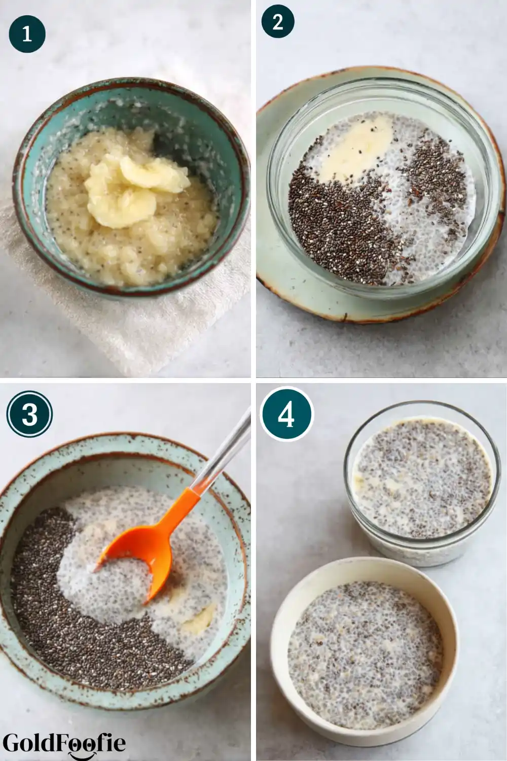 How to Make Banana Chia Pudding Step-by-step banana chia pudding preparation in bowls