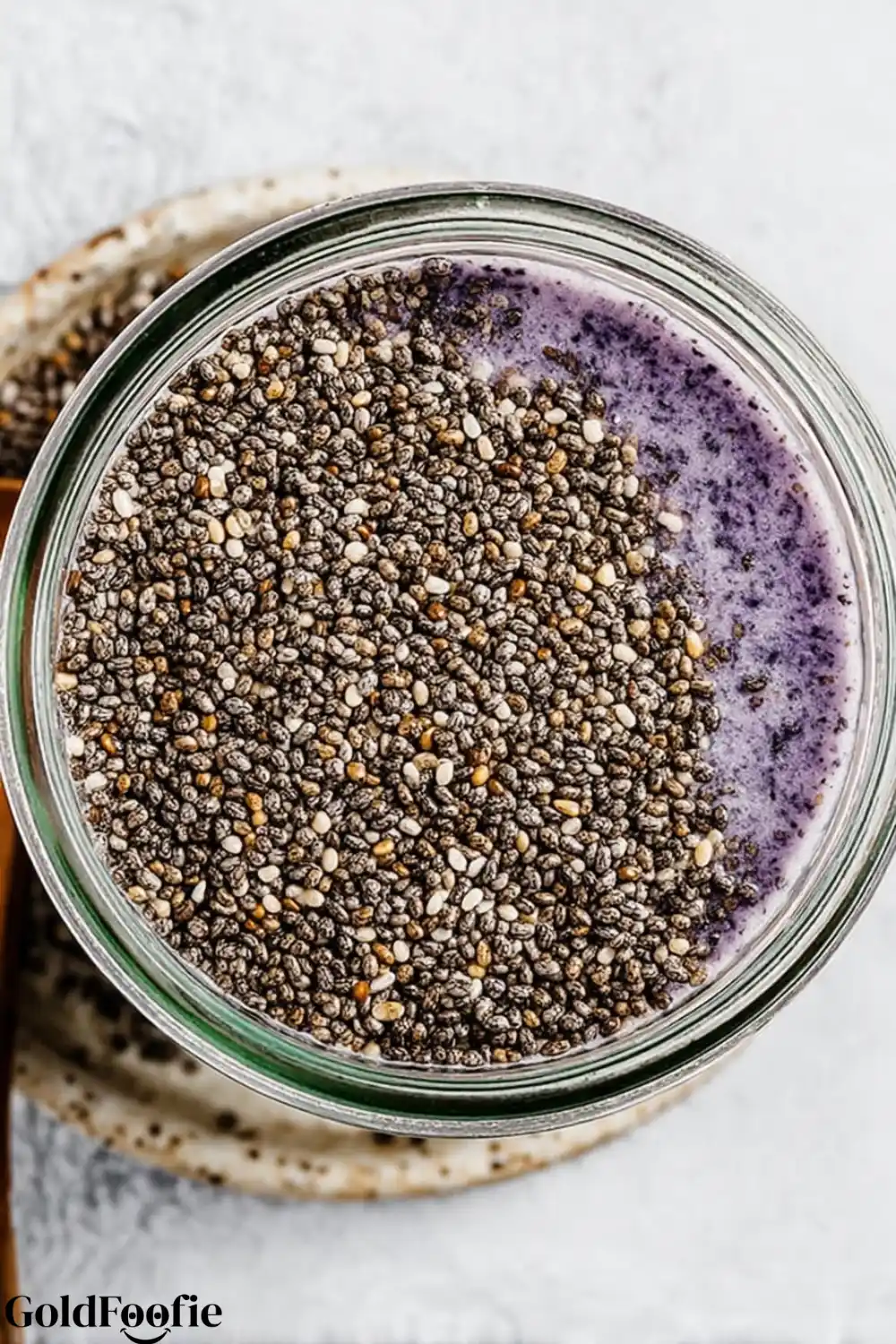 Stirred Blueberry Chia Base Blueberry chia mix before thickening