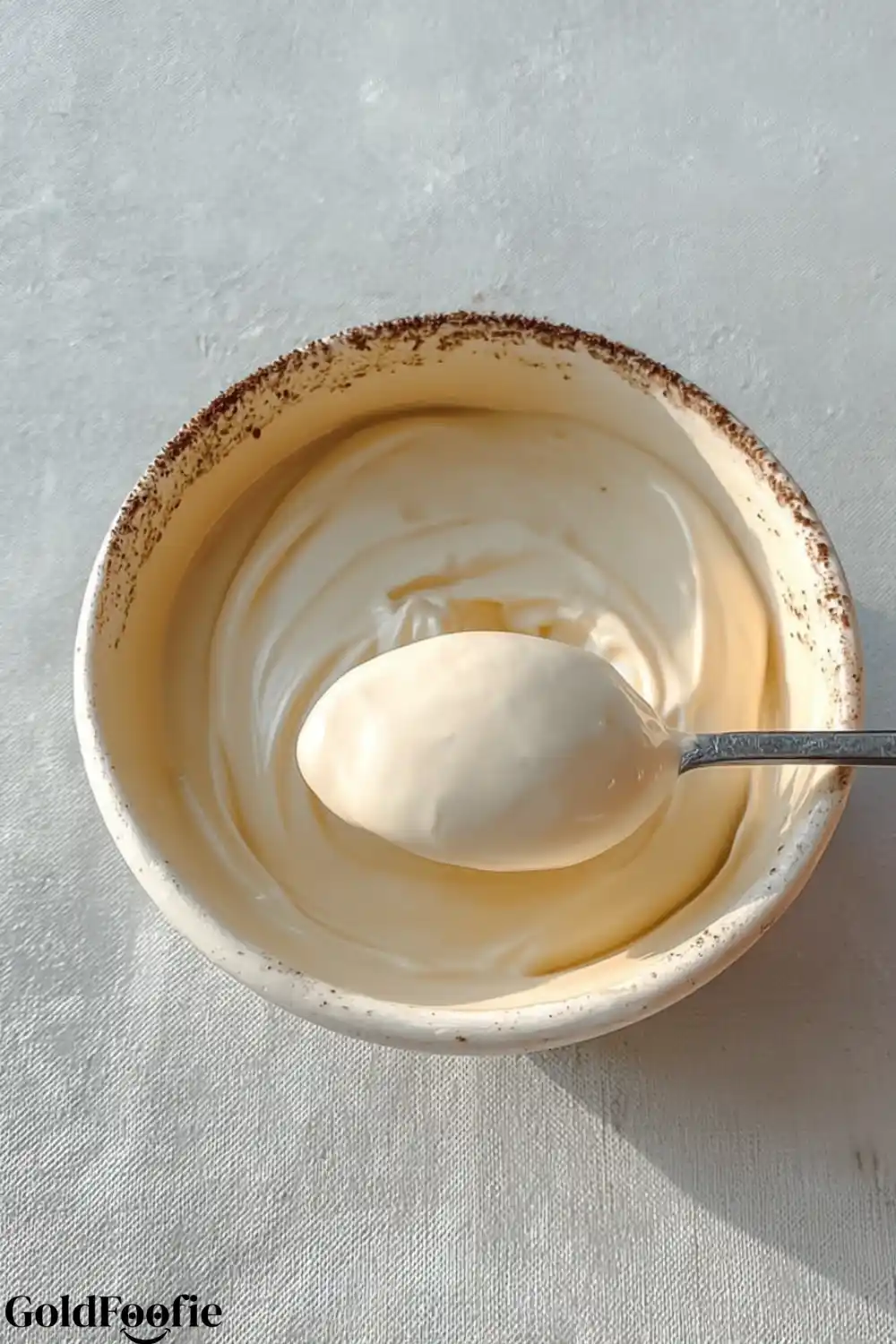 Whipped Vanilla Yogurt for Chia Pudding Thick yogurt topping in bowl for tiramisu chia pudding