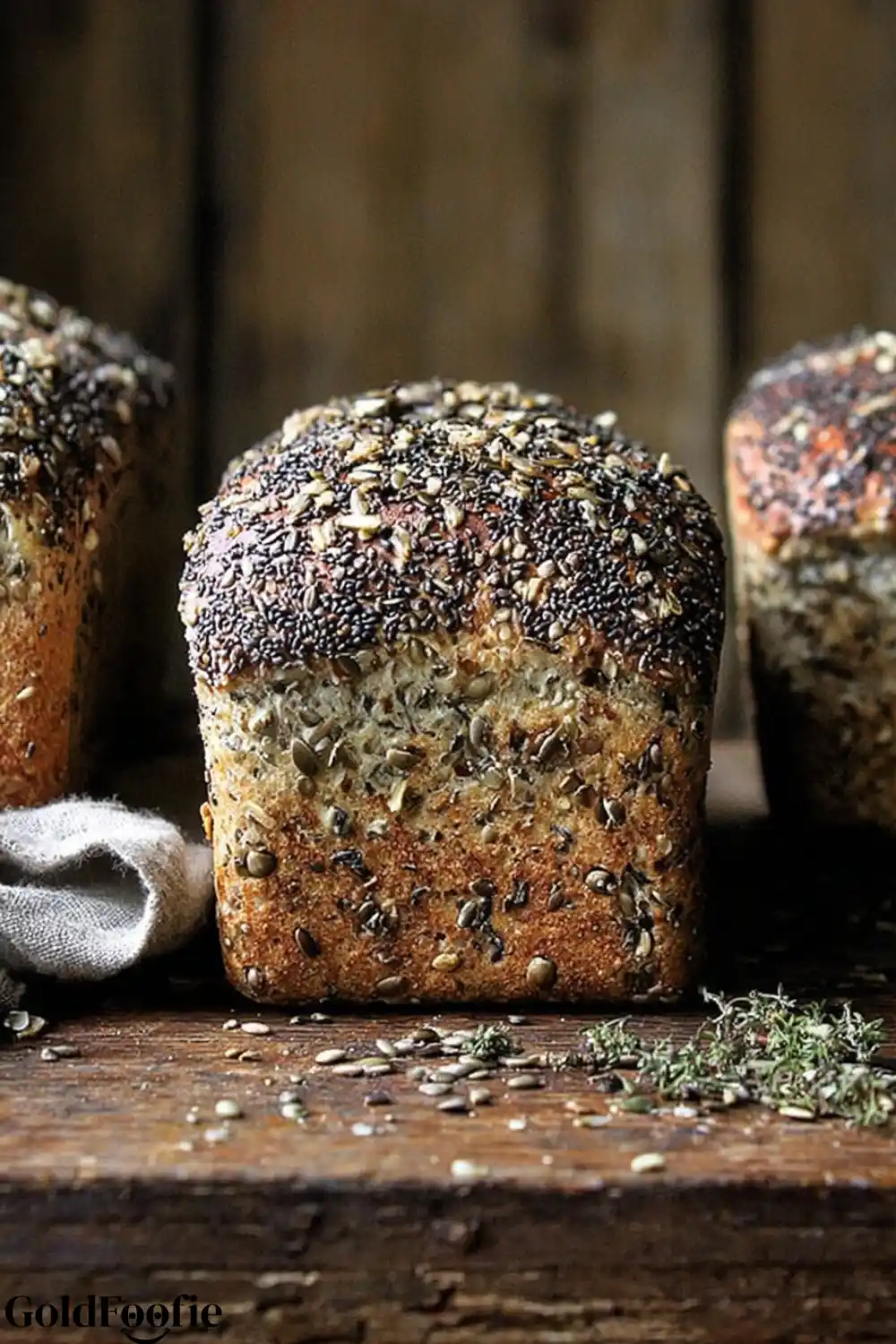 Whole Seeded Loaf Sprouted seed loaf with golden crust and rustic surface