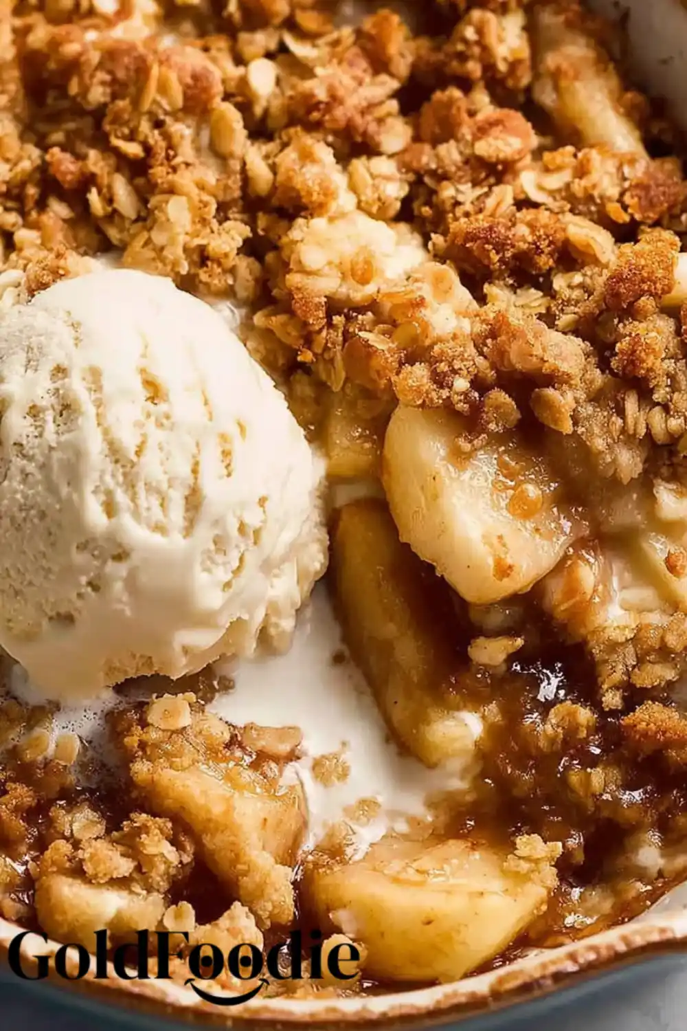 Apple Crumble Bowl Bowl of apple crumble with melted ice cream
