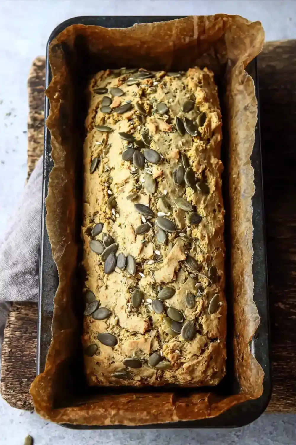 Baked Sunflower Bread in Pan Loaf of sunflower seed bread baked in tin