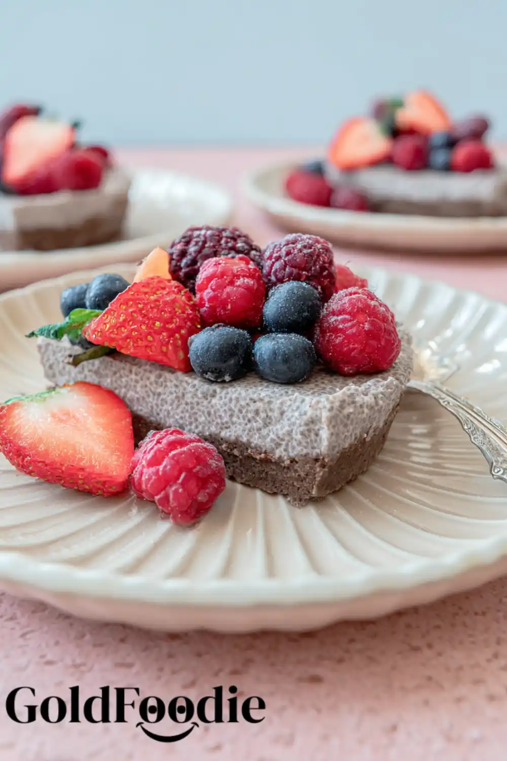 Berry Topped Vegan Chia Seed Bar Rectangular vegan chia seed cake with berry topping