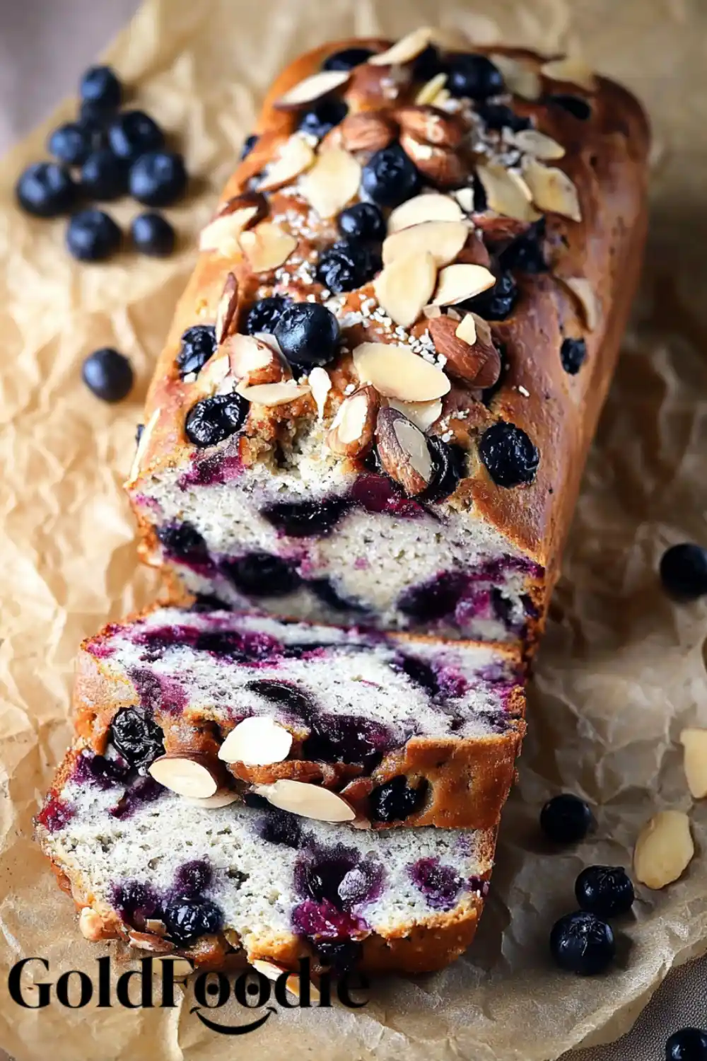 Blueberry Banana Bread for Diabetics Whole blueberry banana bread with almond topping