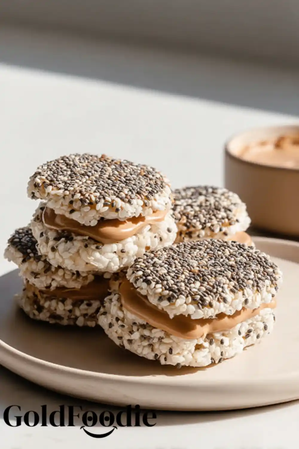 Chia Rice Cake Snacks with Peanut Butter chia seed rice cakes and peanut butter