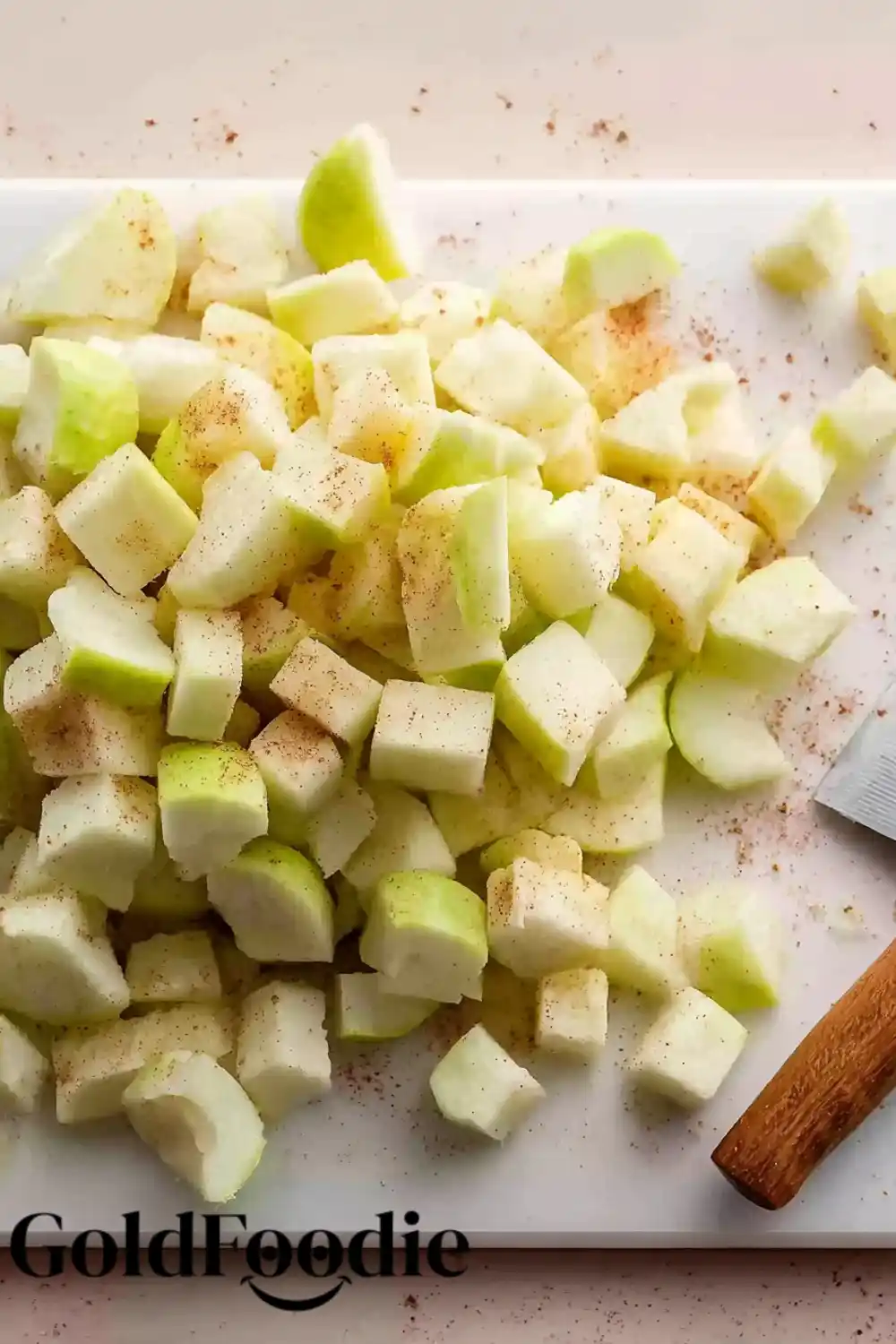 Chopped Apples for Crumble Granny Smith apples chopped and seasoned