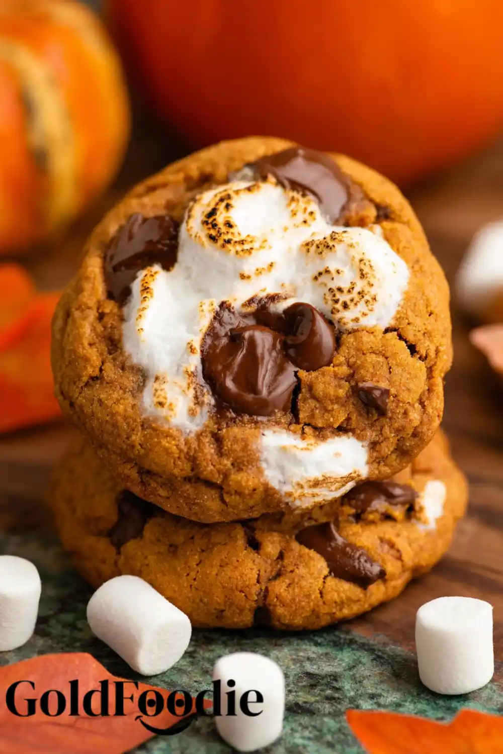 Chewy Pumpkin S'mores Cookies 5 Chewy pumpkin cookie loaded with chocolate and marshmallow