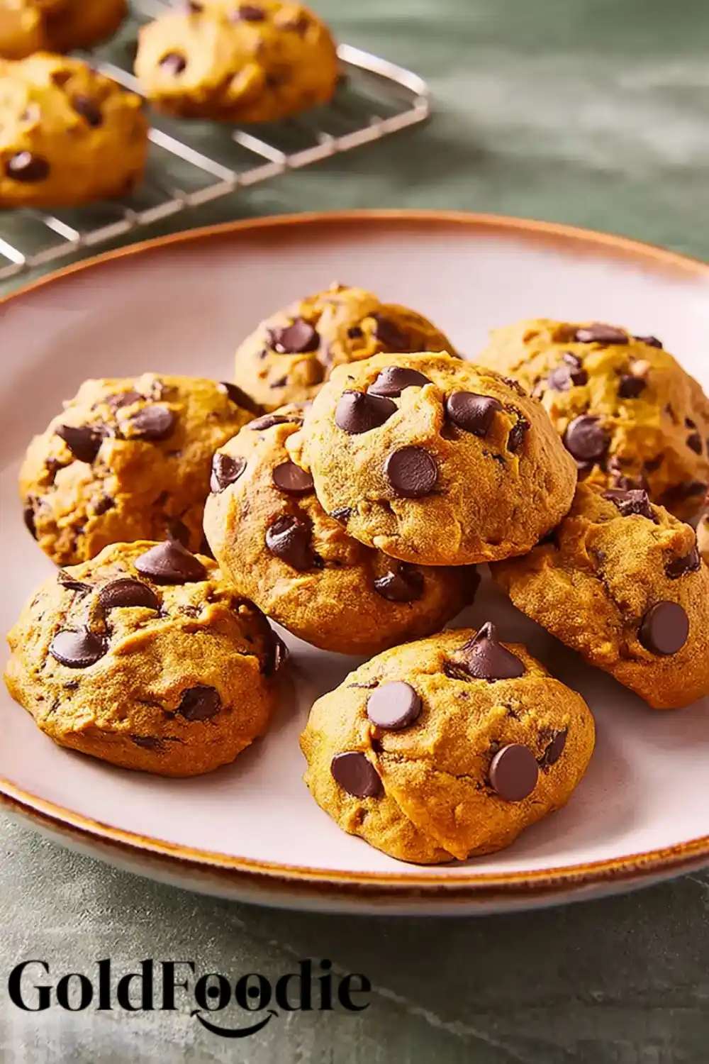 Chewy Pumpkin Chocolate Chip Cookies 5 Close-up view of chewy pumpkin chocolate chip cookies