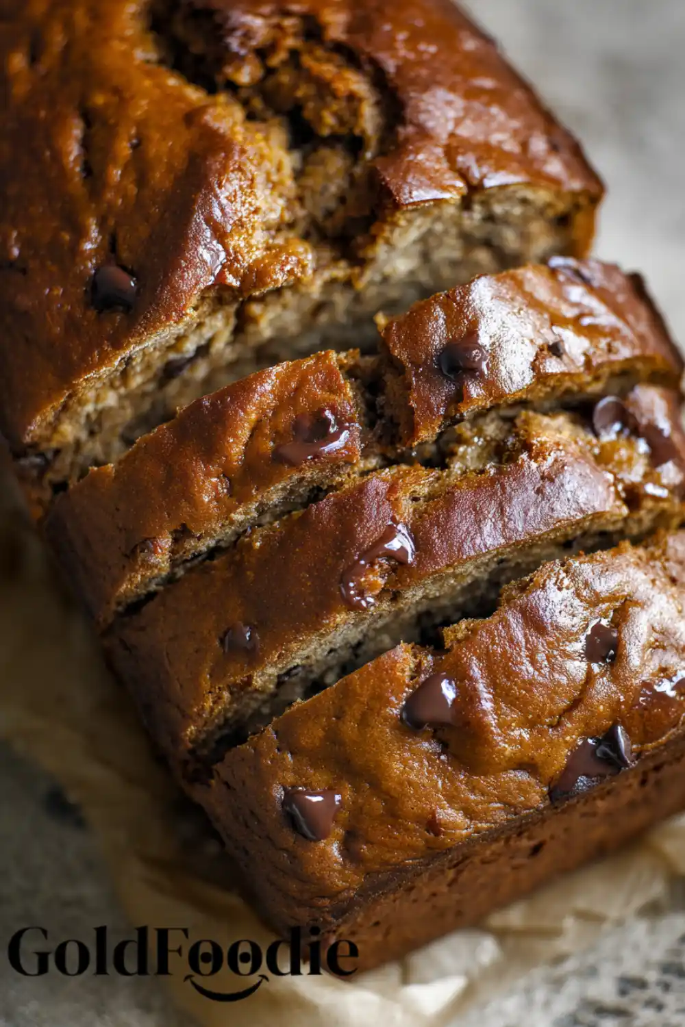 Close-Up of Pumpkin Yogurt Bread Slices Close-up view of sliced pumpkin yogurt bread with chocolate chips.