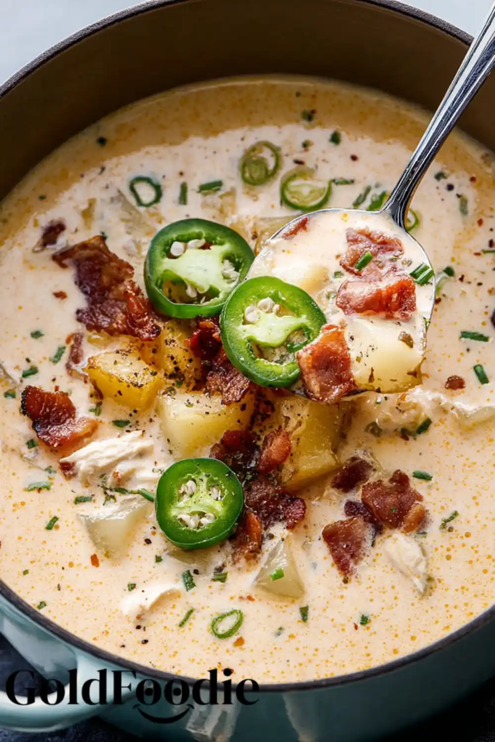 Comforting Jalapeno Popper Soup Creamy soup with bacon and jalapeno topping
