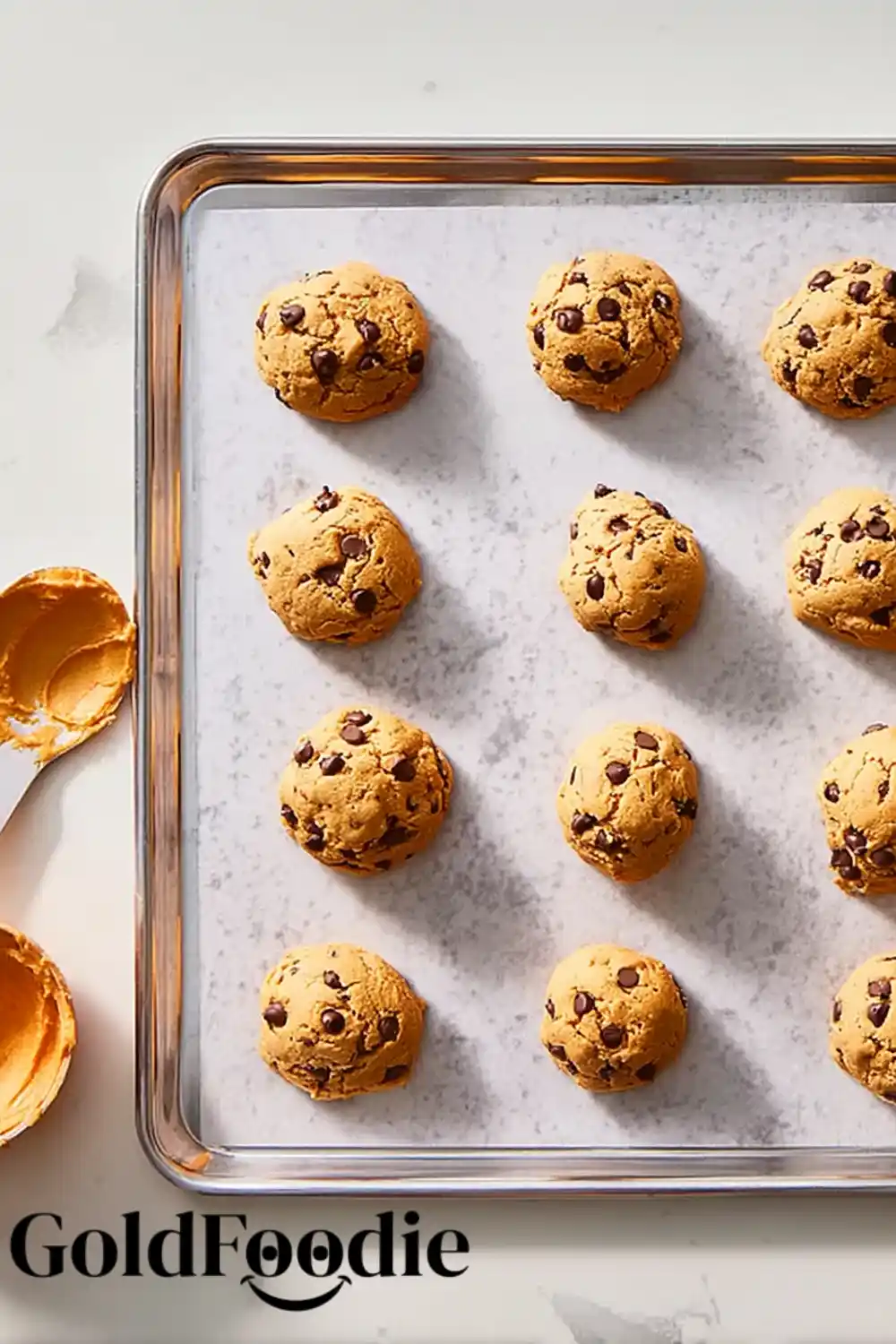 Cookies Ready to Bake Raw pumpkin cookie dough balls on baking tray