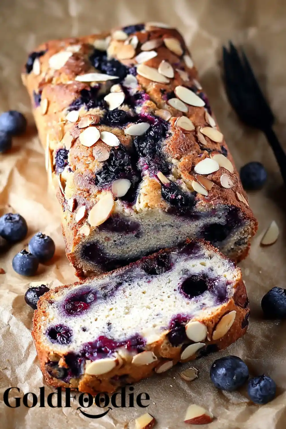 Gluten-Free Vegan Blueberry Banana Bread 5 Vegan gluten-free blueberry banana bread with almond flakes