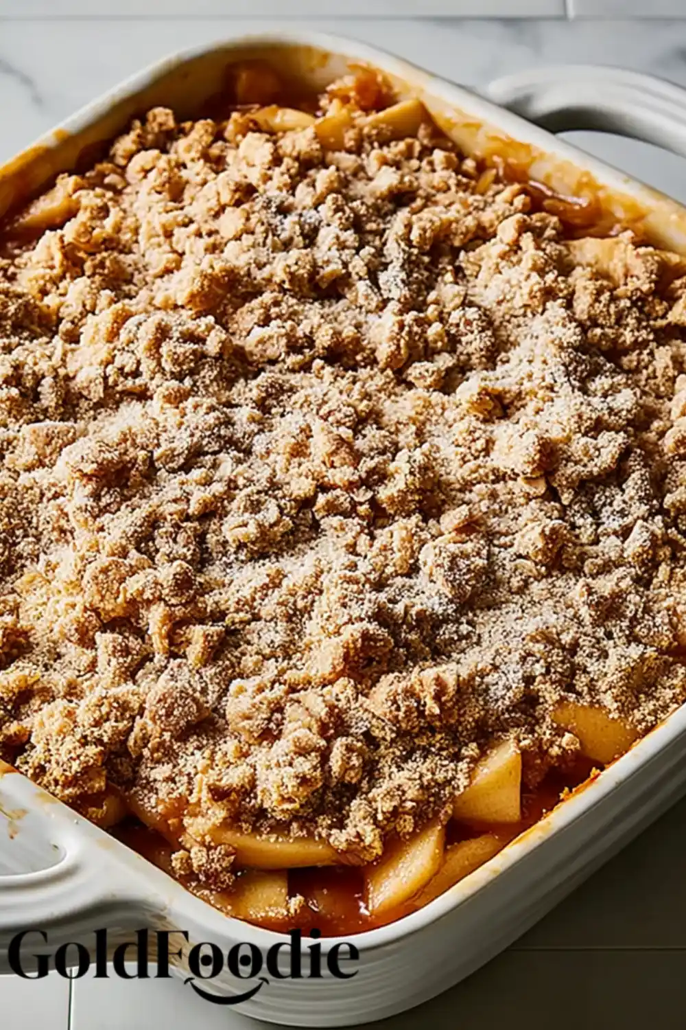 Fresh Apple Crisp with Crumb Topping Apple crisp with oat topping baked in dish