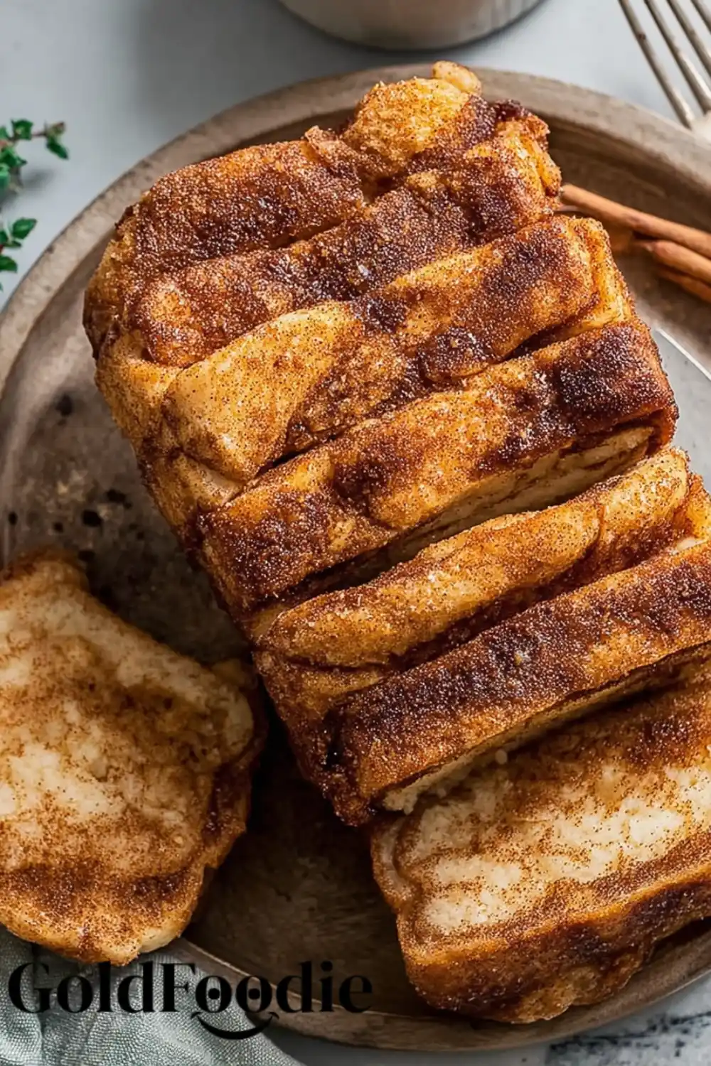 Fresh Cinnamon Bread Top view of cinnamon bread loaf.