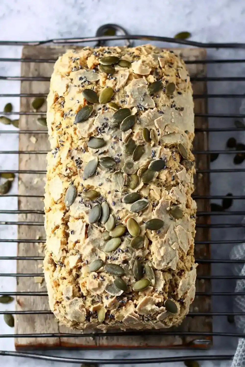 Fresh-Cooled Sunflower Seed Flour Bread Overhead shot of sunflower bread on cooling rack