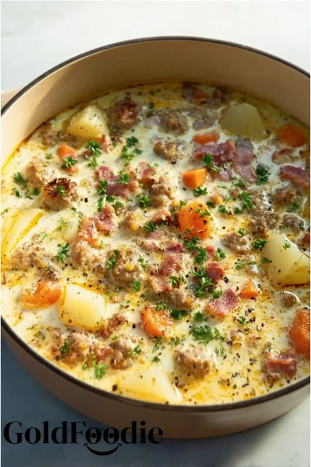 Garnished Bowl Creamy soup with herbs and pepper flakes
