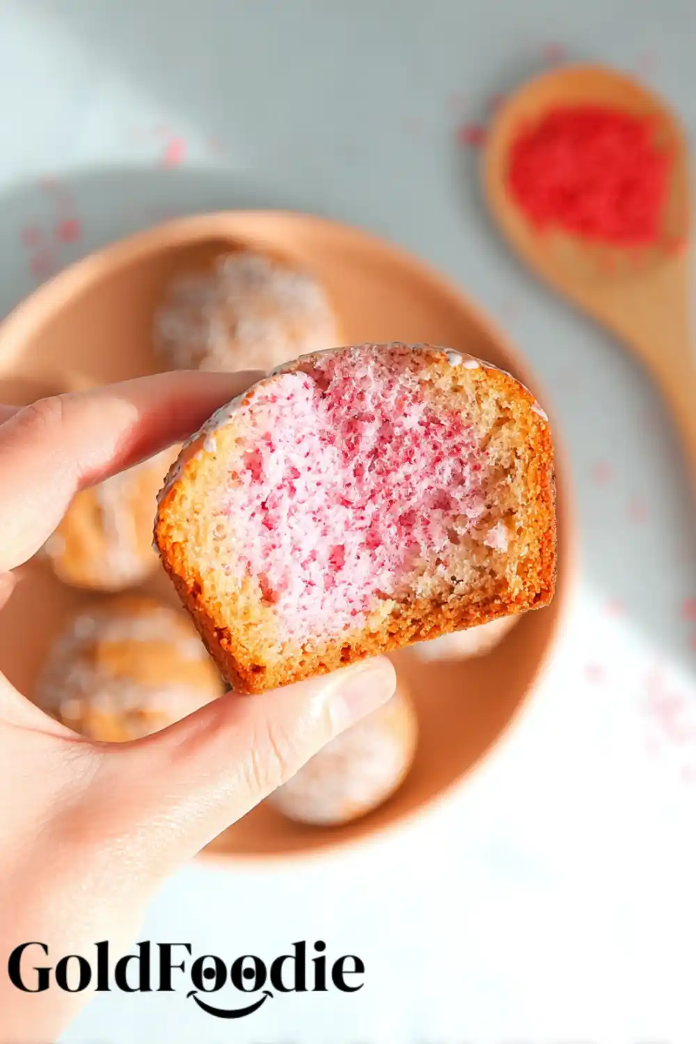 Glazed Chia Seed Cake Mix Cupcake Soft pink cupcake made with chia seed cake mix and light glaze.