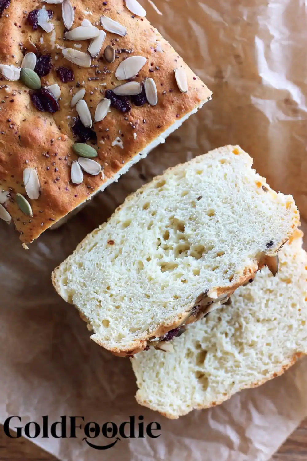 Gluten-Free Vegan Almond Bread 5 Sliced almond bread with flax and pumpkin seeds
