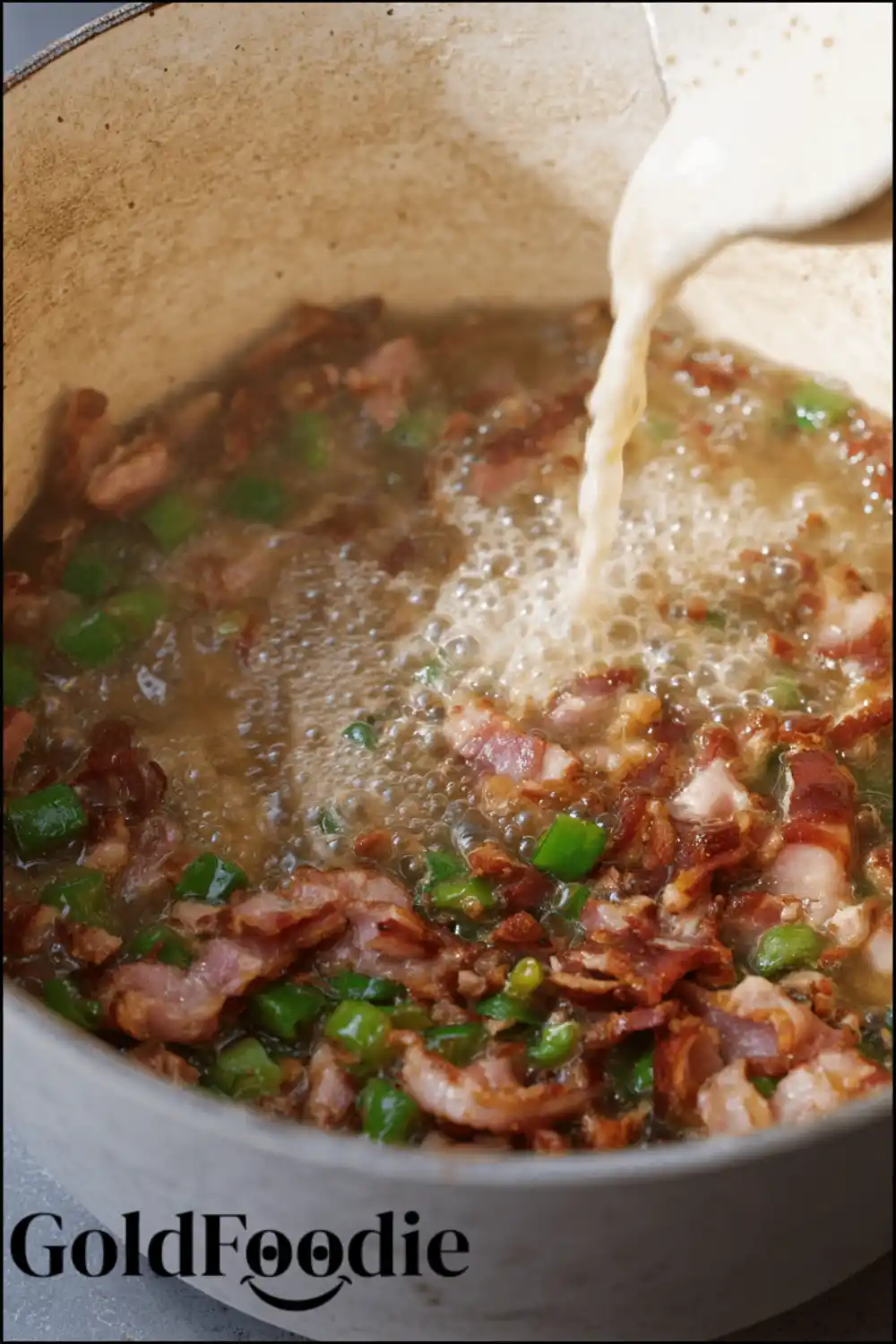 Homemade Jalapeno Popper Soup Soup with cheese, jalapenos, and bacon served in a bowl
