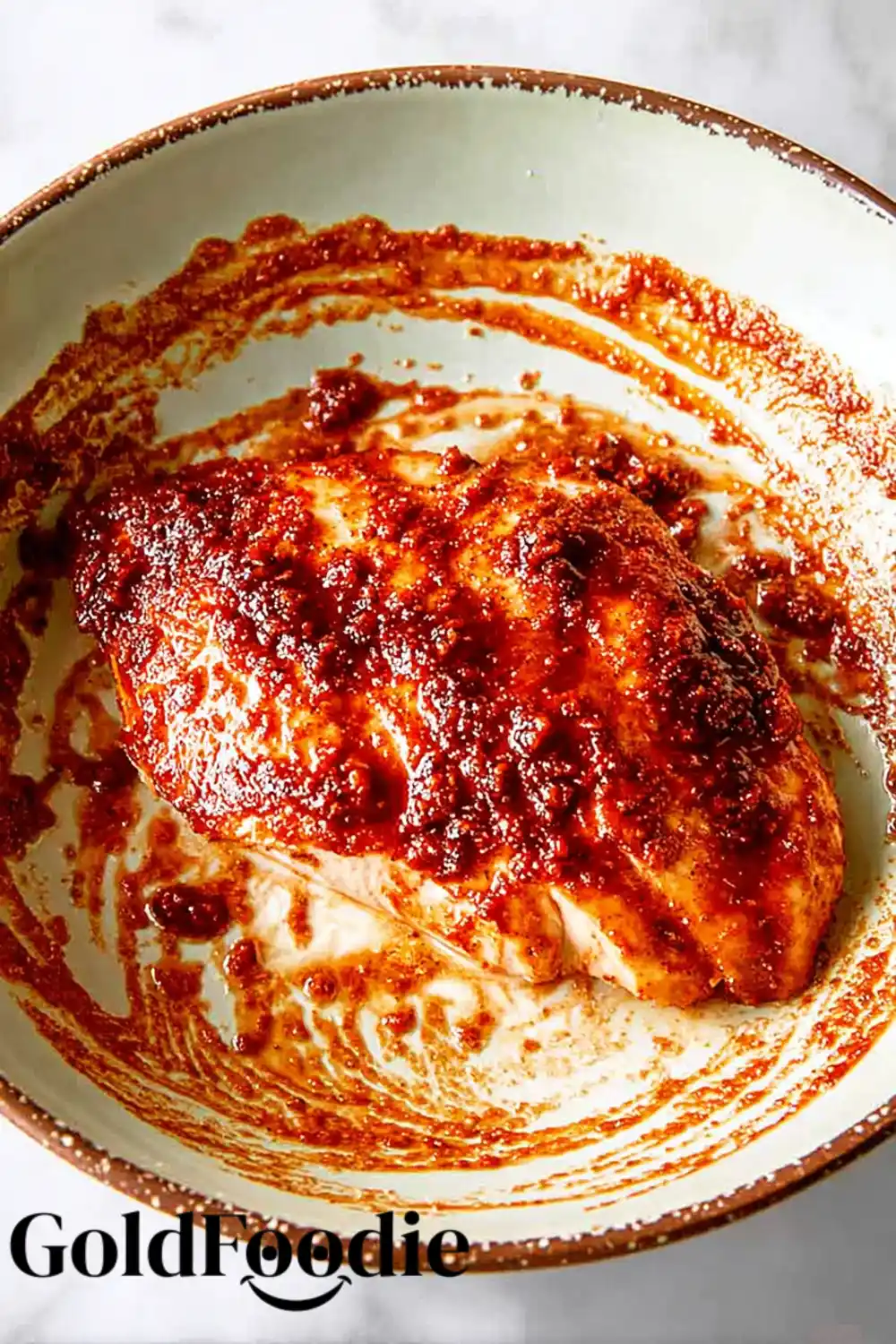 Marinated Chicken Raw chicken coated in red spice rub