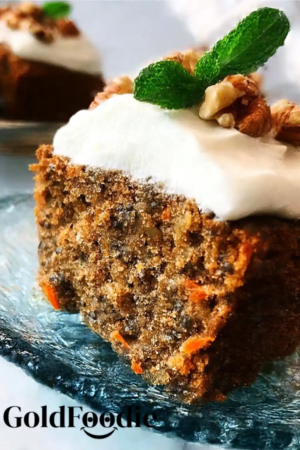 High-Protein Carrot Cake With Chia Puddin 5 Frosted carrot chia cake slice with mint and nuts
