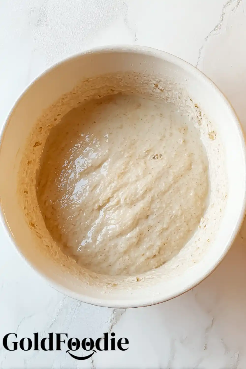 Oat Bread Batter Bowl of oat flour bread batter before baking.