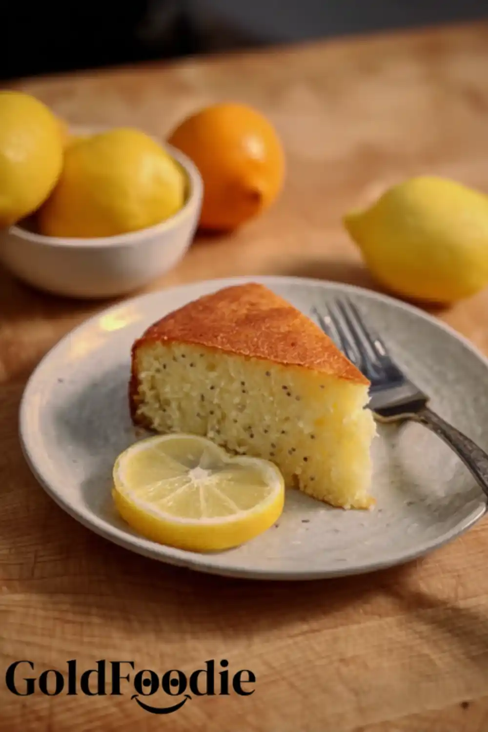 Protein Lemon Cake Close-Up Close-up of vegan lemon chia cake slice