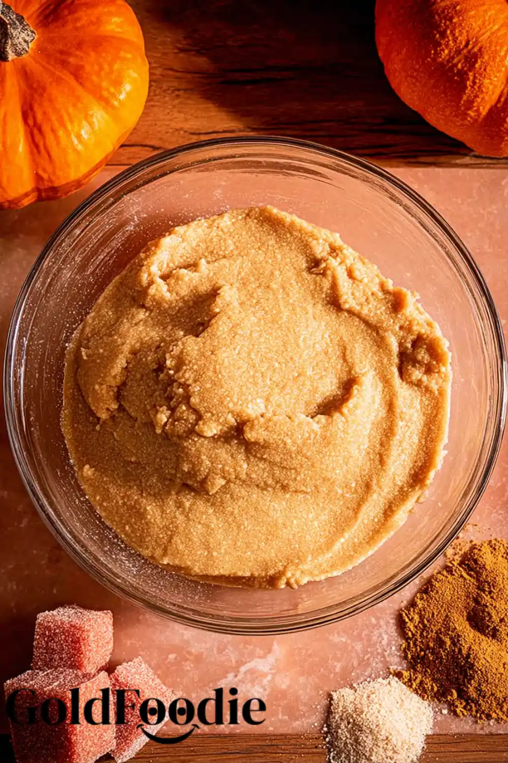 Pumpkin Cookie Dough Bowl Bowl of pumpkin cookie dough with sugar and spices
