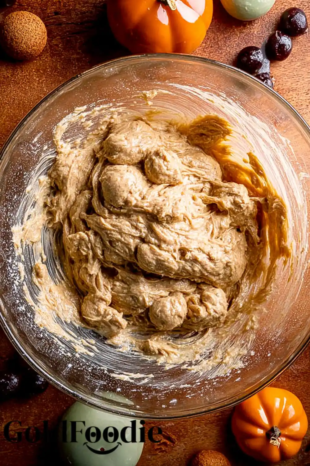 Pumpkin Cookie Dough Mix Pumpkin cookie dough mixed in a glass bowl