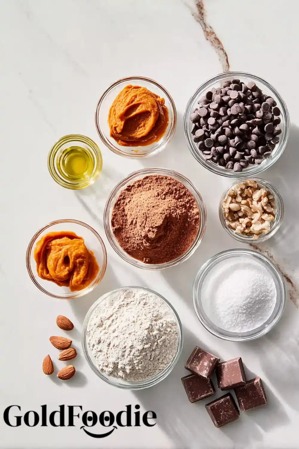 Pumpkin Cookie Ingredients Ingredients for Pumpkin Chocolate Chip Cookies laid out in bowls