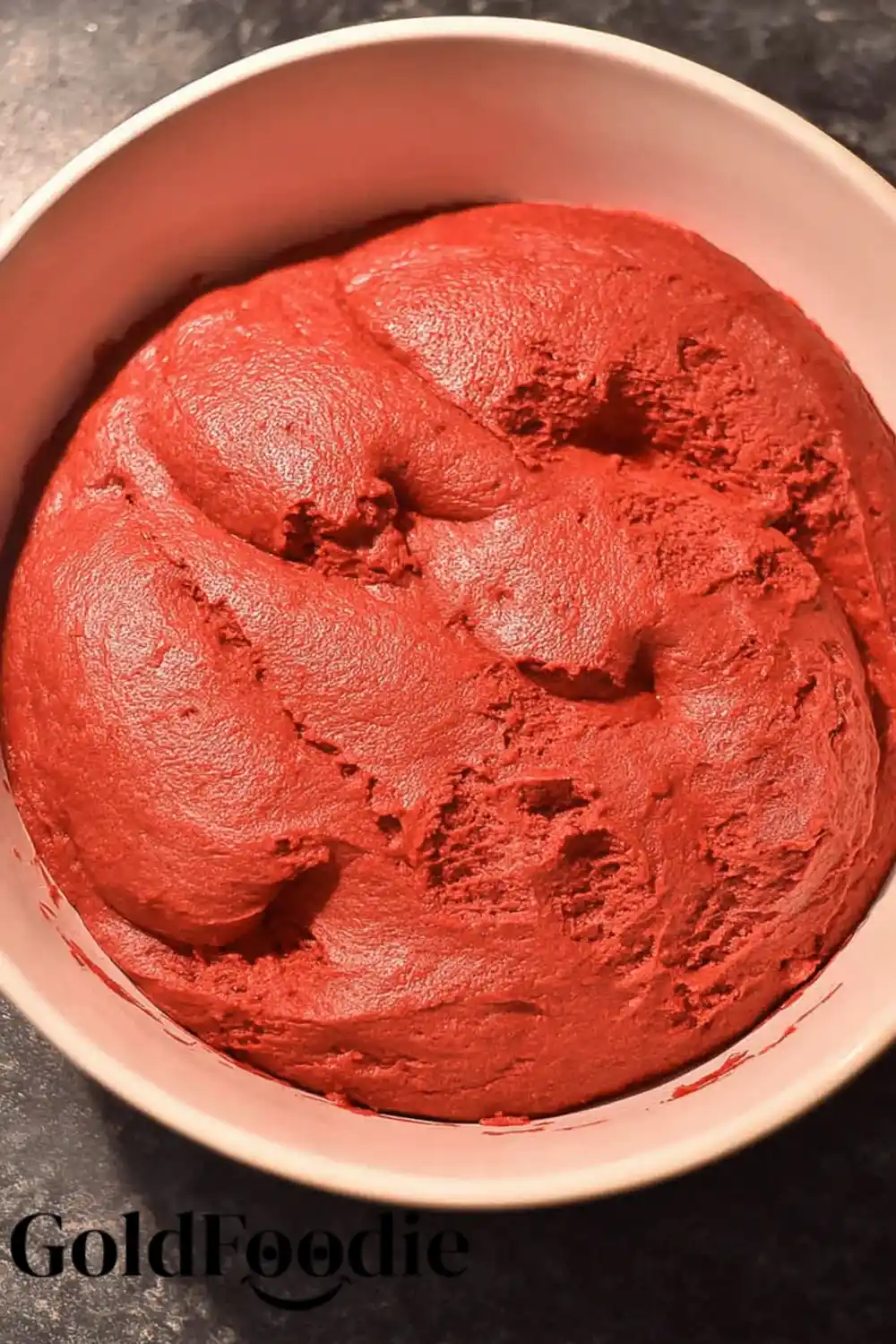 Risen Red Velvet Dough Bowl of risen red velvet dough
