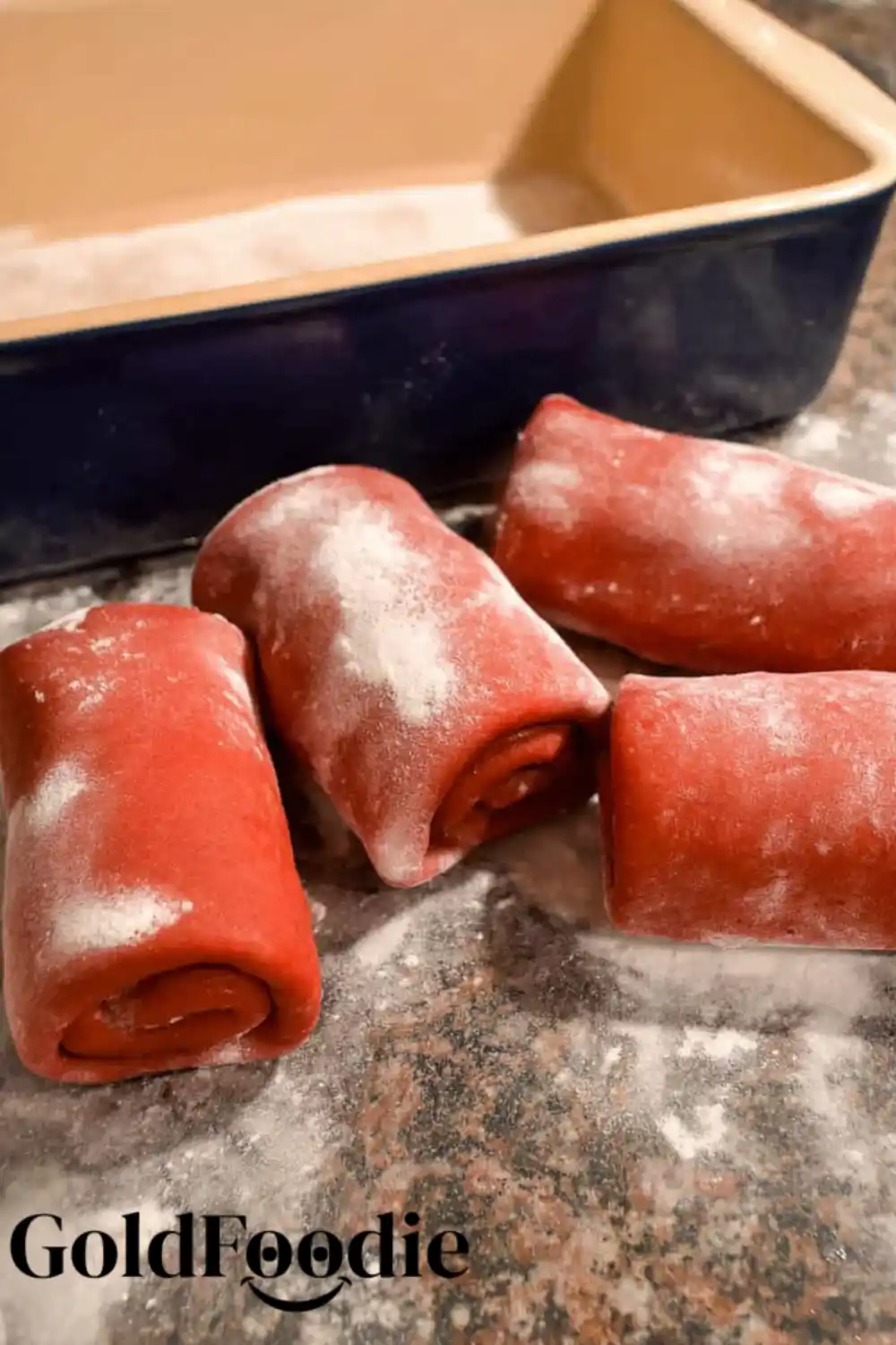 Rolled Red Velvet Dough Rolled raw red velvet dough on floured surface