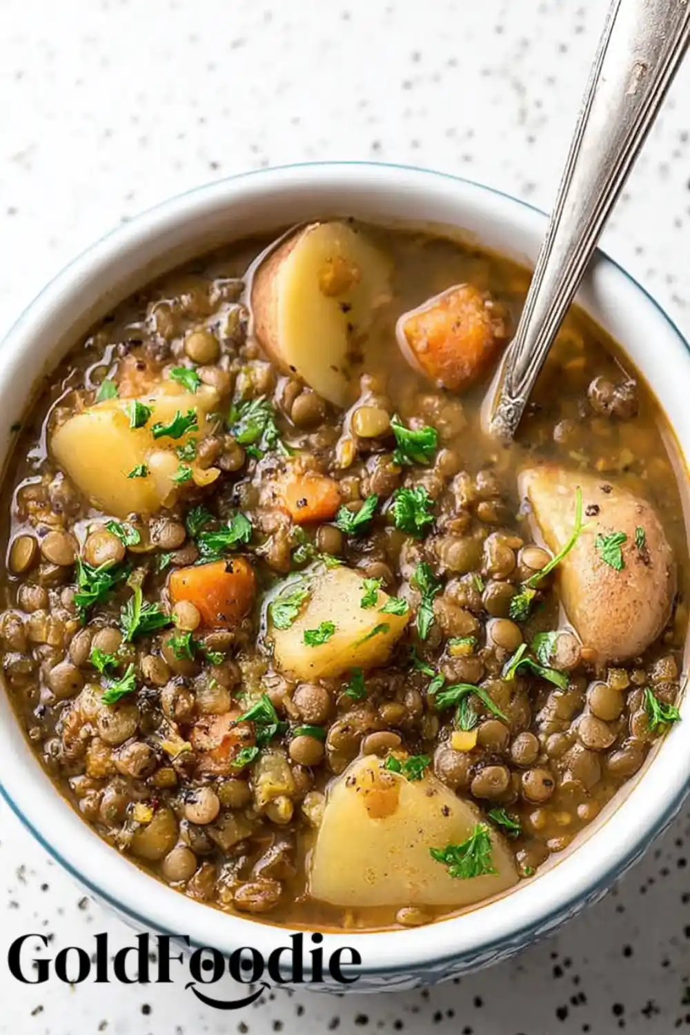 Rustic Lentil Mix Potato lentil soup with fresh parsley