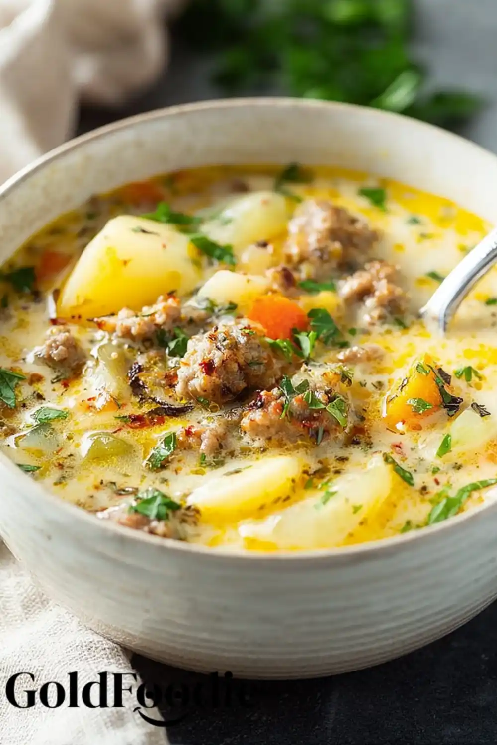 Rustic Sausage Soup Golden sausage potato soup